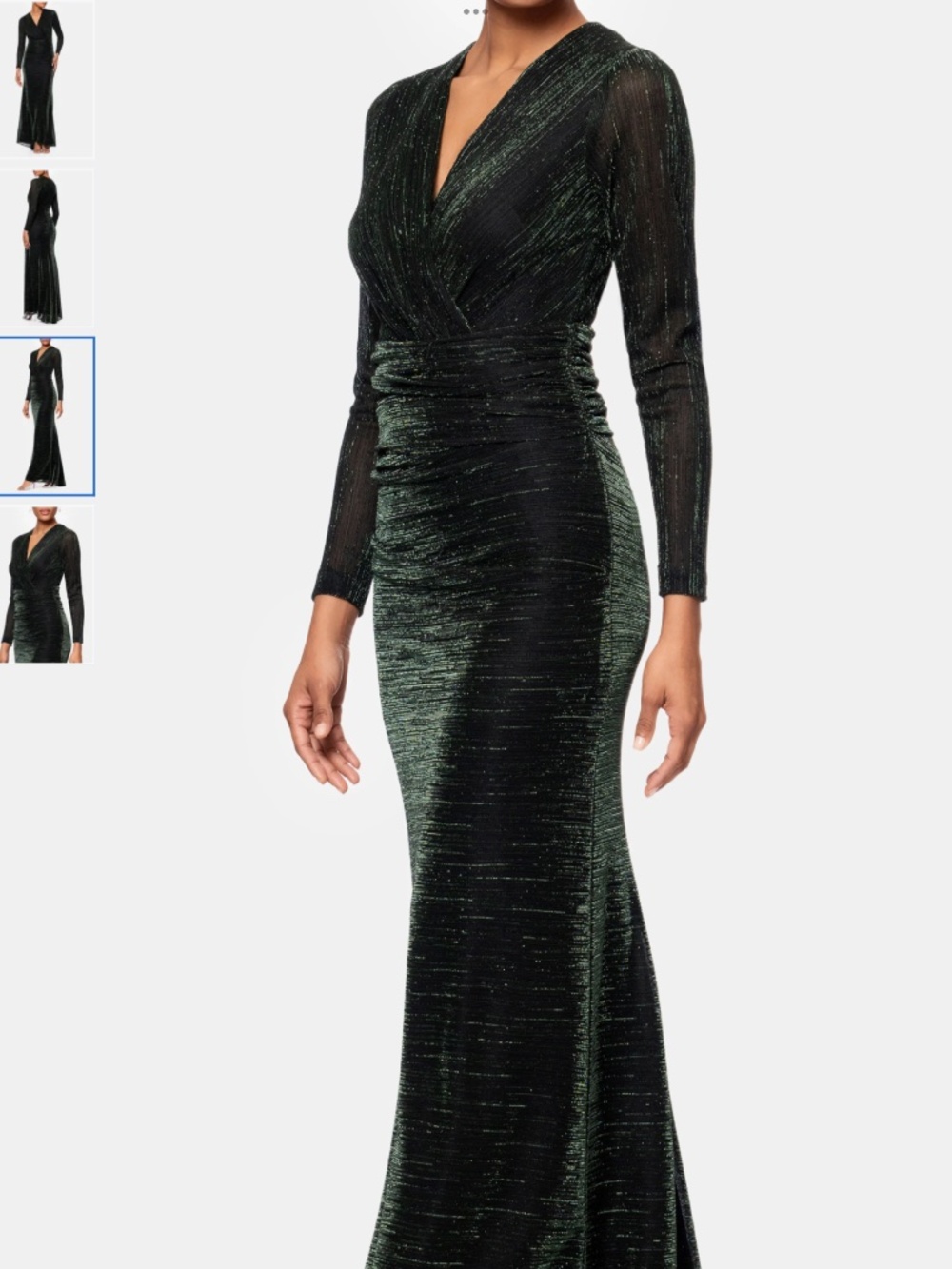 Betsy & Adam Metallic Long Sleeve Ruched Gown, size 14